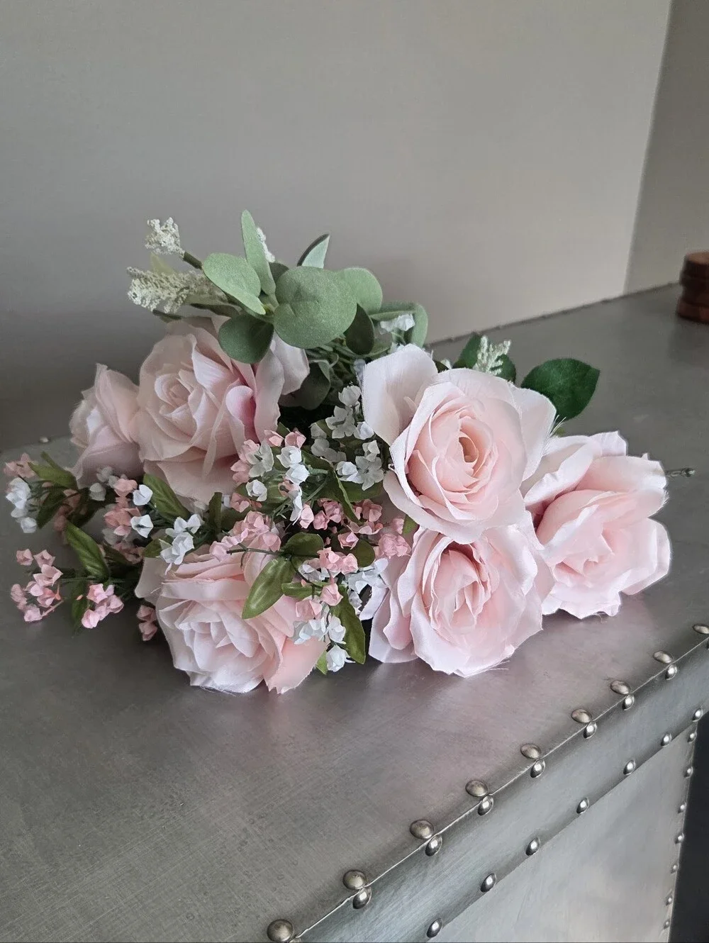 Set of 3 White Chalk Painted Mason Jars w/Pink & White Fake Flowers